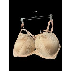 New Torrid Curve Womens Peach Plunge Microfiber & Lace Padded Push-up Bra Sz 40C